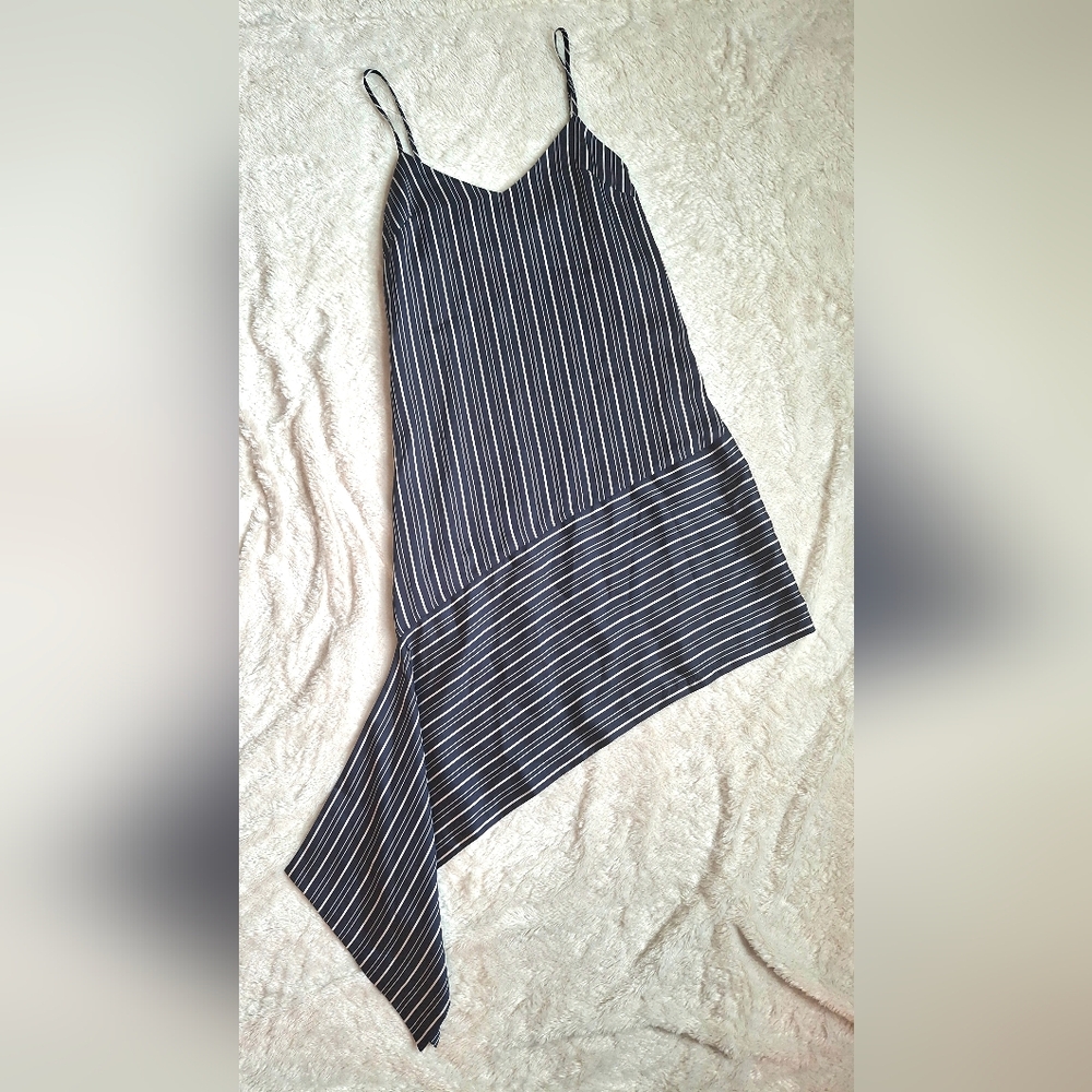 J.O.A Asymmetrical Navy Striped Slip Dress Spaghetti Strap Size XS